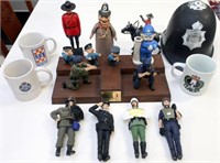 Collection Police toy figures,mugs, Bobby helmet