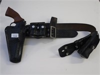 Police leather gun belt with plastic gun
