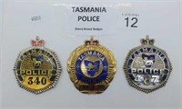 Three rare Tasmania Police badges 8cm