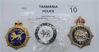 Three Tasmania Police badges 8cm