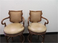 Pair of 30" Leather & Wood Bar Stools