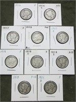 (10) Mercury 10c '16-'19 Different Mints