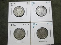 (4) Mercury Dimes '25-'26 Different Mints