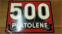 GAS SIGN, "500 PLATOLENE" METAL, WHITE, RED,