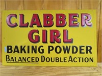 ADVERTISING SIGN, "CLABBER GIRL", 5' X 3' METAL