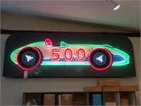 MECHANICAL NEON SIGN, "500" RACE CAR, WITH