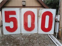 GAS SIGN, "500", THREE-PANEL PLASTIC, EACH PANEL