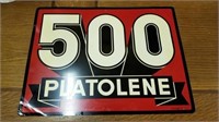 GAS SIGN, "500 PLATOLENE" METAL, WHITE, RED,