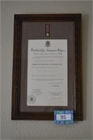 Framed Belgium Document with Medal