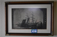 Framed Penciled Drawing of Ship (signed)