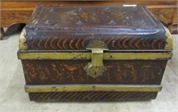 Antique Painted Metal Steam Trunk With Brass
