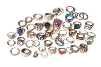 Large lot of silver & costume rings