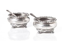 Pair of 19th C American coin silver salts