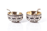 Pair of Persian silver salts and spoons