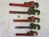5 Pipe Wrenches Assorted Sizes Red