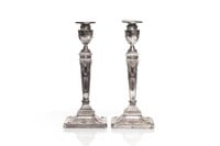 Pair of English silver plate candlesticks