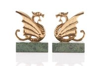 Pair of gilt brass dragon bookends