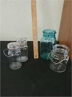 4 vintage mason jars 2 with glass lids