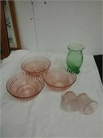 Three depression glass bowls, two depression