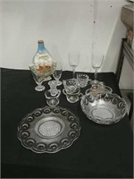 Group of glassware includes plate serving Bowl