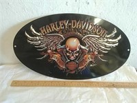 Metal harley-davidson biker to the bone oval sign