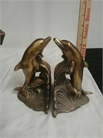 Pair of dolphin brass bookends