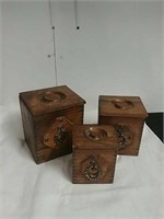 Set of 3 wood storage containers with hard