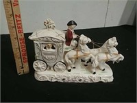 Vintage ceramic horse-drawn carriage Decor statue