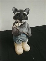 12 in tall raccoon garden statue