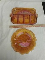 Carnival glass serving tray and plate