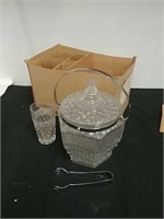 Vintage Anchor Hocking glass ice bucket with four