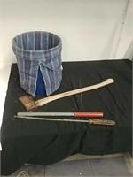 Tool bucket with Axe and other miscellaneous