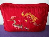 2 Bright Red Sating Asian Embroidered Pillows