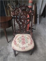 Antique Carved Walnut Chair W/Castor Wheels