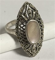 Sterling Silver, Marcasite & Mother Of Pearl Ring