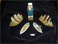 Miniature wood boats/ships and captain figurine
