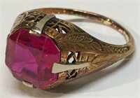 14k Gold Filigree Ring With Red Stone