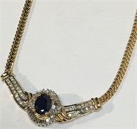 14k Gold, Diamond & Sapphire Necklace