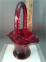 Red glass basket - Westmoreland? - 7 1/2" tall