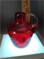 Small red Art Deco crackled glass jug with clear