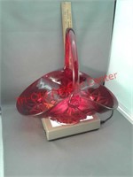 Red amberina glass basket - 10" tall