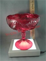 Moser red pedestal Bowl with inverted thistle