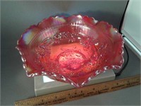 Iridized / Carnival red dish with embossed