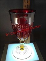 Red / amberina, iridized / carnival goblet footed