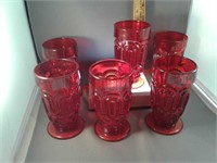 Set of 6 Weisher red glass footed tumbler glasses