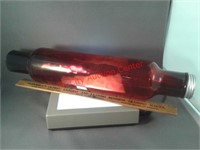 Art Deco red glass rolling pin shaped bottle -