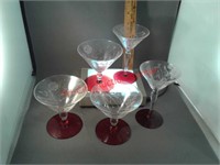 5 fine Crystal etched wine glasses Crystal stems