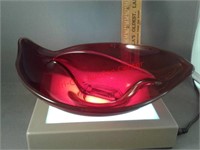 Viking red glass oval divided dish - waves type