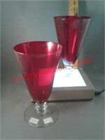 2 Duncan Miller red goblets with clear stem and