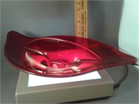 Viking shallow red divided glass dish - wave-type